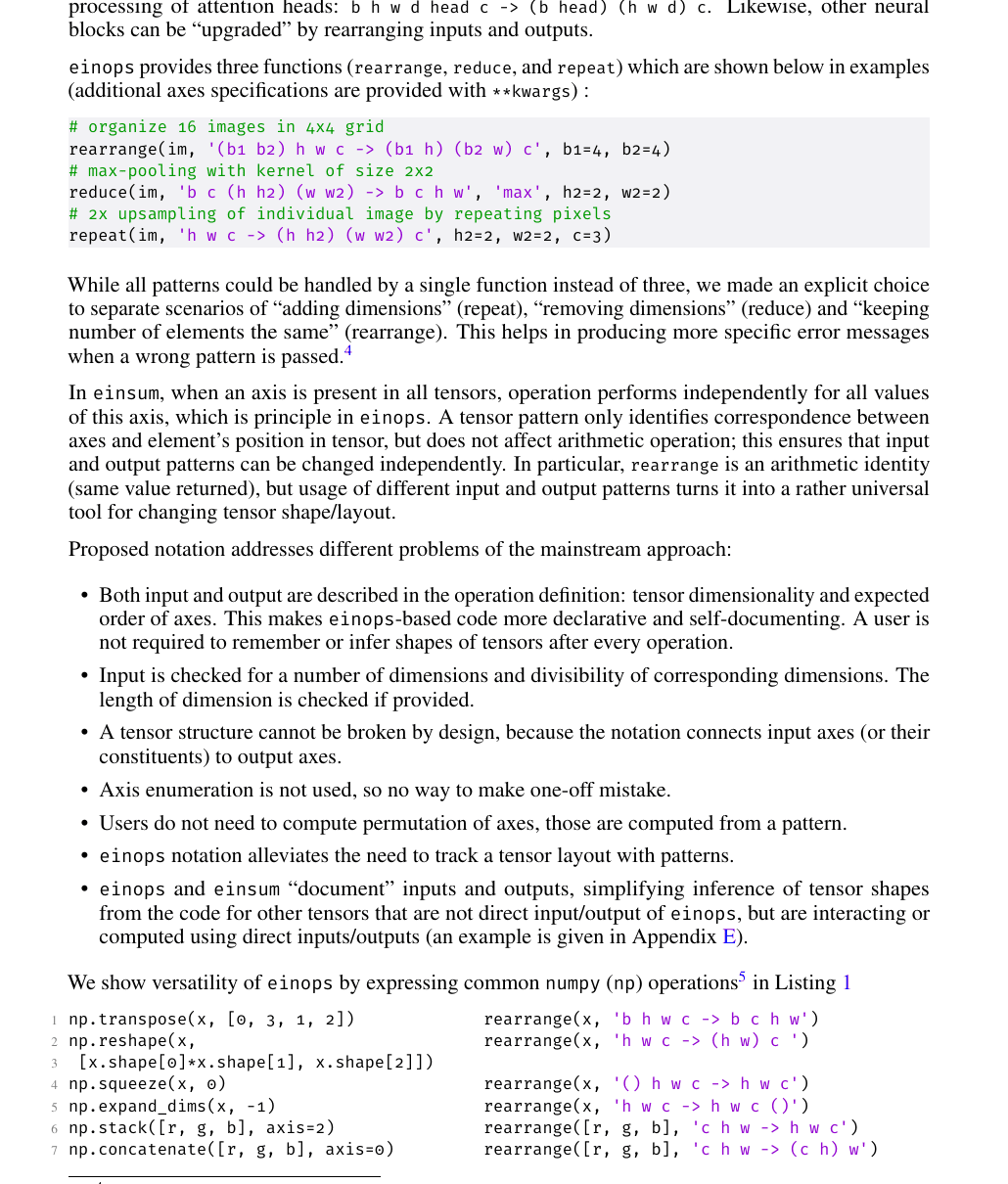 Correspondence between mainstream operations and einops