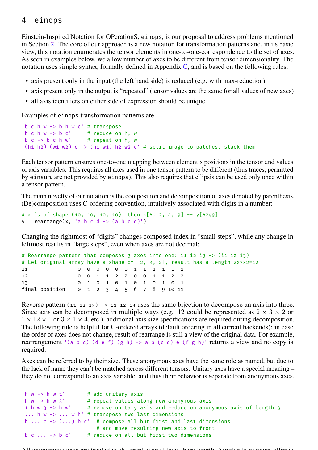 Einops pattern language
